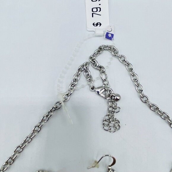 Ballet Brand Green Gray Silvertone Statement Necklace w/ Matching Earrings - Picture 4 of 5